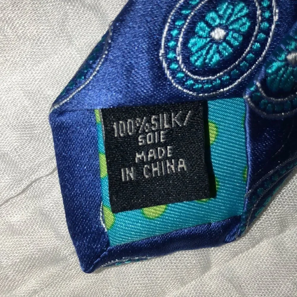 Ted Baker Sky Blue Teal Silver Designer Textured Silk Medallion Tie